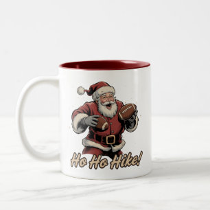 Caneca De Café Em Dois Tons Jogador de Futebol Retro Papai Noel Ho Ho Hike Nat
