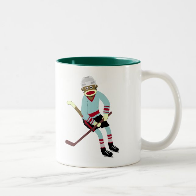 Caneca De Café Em Dois Tons Jogador de hóquei do macaco da peúga (Direita)