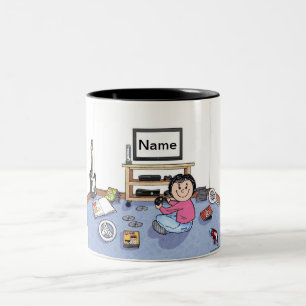 Caneca De Café Em Dois Tons Jogador de vídeo personalizado - Cartoon feminino