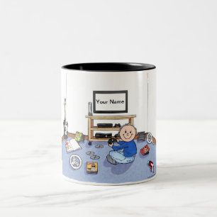 Caneca De Café Em Dois Tons Jogador de vídeo personalizado - Cartoon masculino
