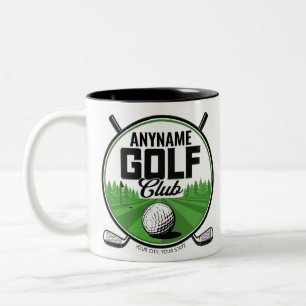 Caneca De Café Em Dois Tons Jogador do Clube Golf Pro Golf, nome personalizado