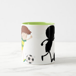 Caneca De Café Em Dois Tons Jogando futebol - Mug de café com cor e silhueta