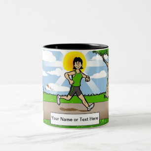 Caneca De Café Em Dois Tons Jogger Personalizado, Runner - Caricatura Feminina
