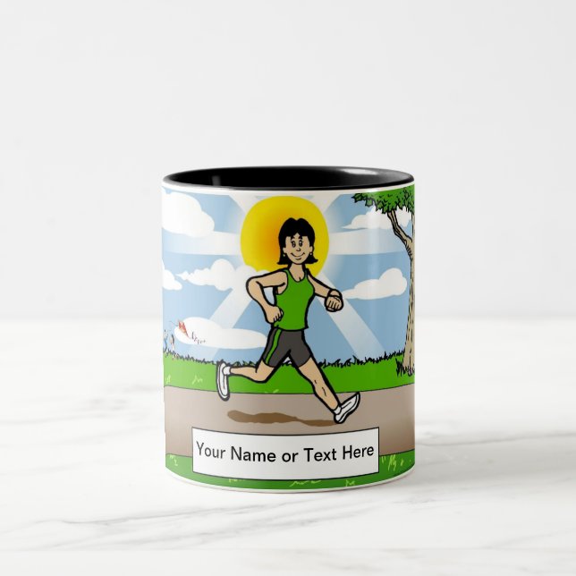 Caneca De Café Em Dois Tons Jogger Personalizado, Runner - Caricatura Feminina (Centro)