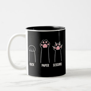 Caneca De Café Em Dois Tons Jogo de Pedra, Papel e Tesoura com Mão de Gato Ama