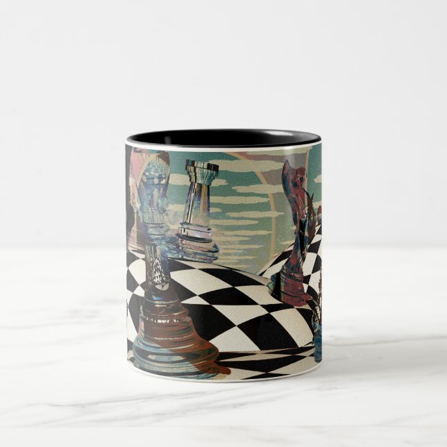Caneca De Café Em Dois Tons Jogo de xadrez surreal (Centro)
