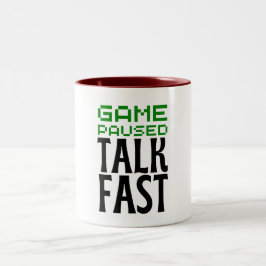 Caneca De Café Em Dois Tons Jogo Pausa Conversa Rápida - Jogador Engraçado