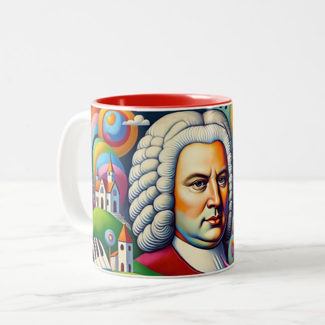 Caneca De Café Em Dois Tons Johann Sebastian Bach: Retrato em uma pintura mode (Frente Esquerda)