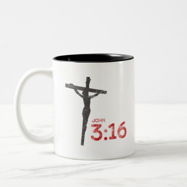 Caneca De Café Em Dois Tons John 3:16 Bíblia de Jesus Crucifix - Desligamento  (Esquerda)