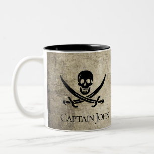 Caneca De Café Em Dois Tons Jolly Roger e o nome na Vintage