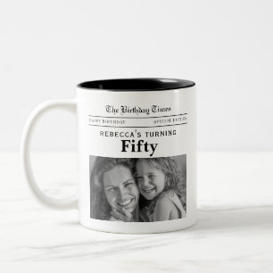 Caneca De Café Em Dois Tons Jornal de Aniversário de 50 anos