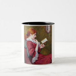 Caneca De Café Em Dois Tons Jovem com cabelo vermelho lendo um bom livro