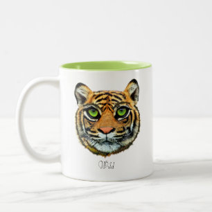 Caneca De Café Em Dois Tons Jovem Tigre Selvagem Rosto e Caligrafia Café Mug