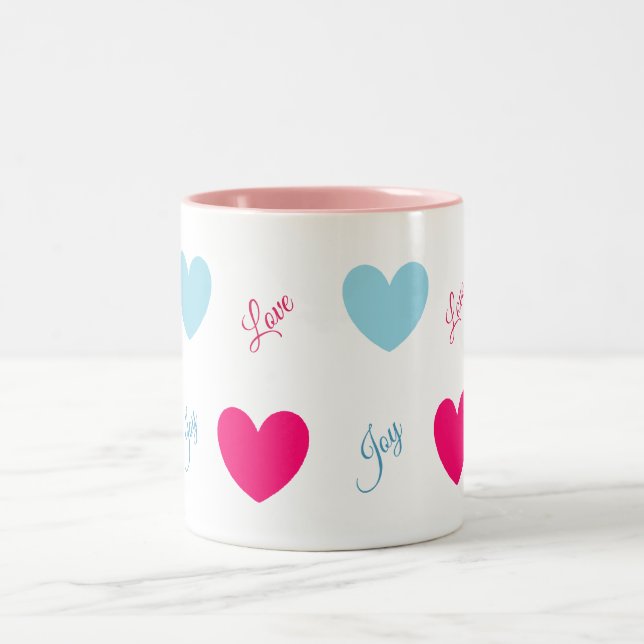 Caneca De Café Em Dois Tons Joy and Love Hearts (Centro)