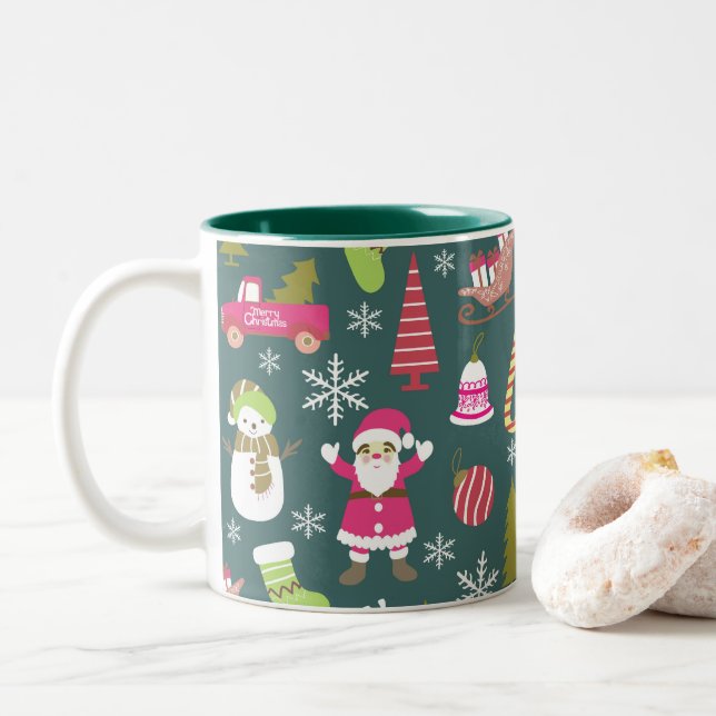 Caneca De Café Em Dois Tons Joy Christmas Green (Com Donut)