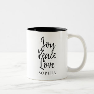 Caneca De Café Em Dois Tons Joy Peace Love Inspirational