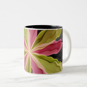 Caneca De Café Em Dois Tons Joy, verde rosa, Antracite Fantasia Flor Fractal