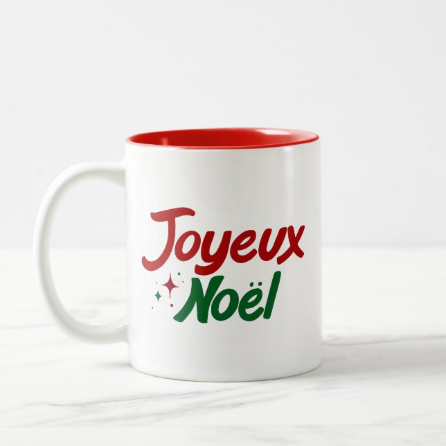 Caneca De Café Em Dois Tons Joyeux Noël Letra à Mão  (Esquerda)