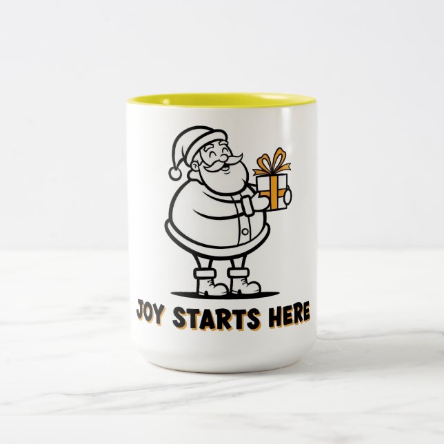 Caneca De Café Em Dois Tons Joyful Santa with Gift (Centro)