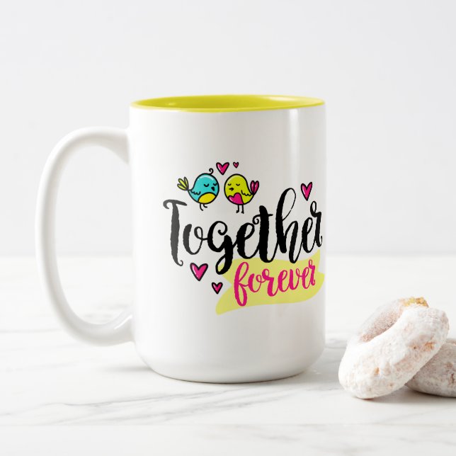 Caneca De Café Em Dois Tons Juntos para sempre (Com Donut)