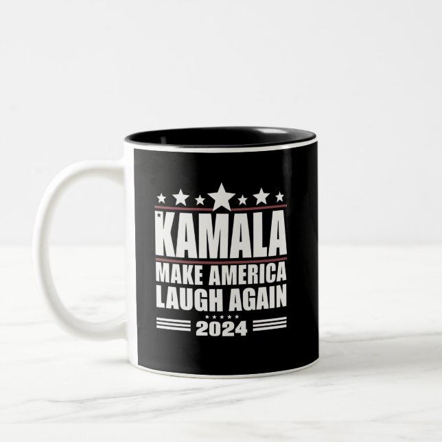 Caneca De Café Em Dois Tons Kamala Faça a América Rir Novamente Bandeira Ameri (Esquerda)