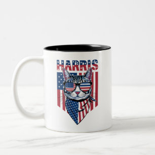 Caneca De Café Em Dois Tons Kamala Harris para o Presidente 2024 Gato Engraçad