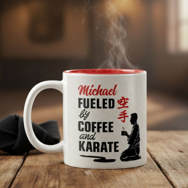 Caneca De Café Em Dois Tons Karate - fueled by coffee and karate. (Criador carregado)