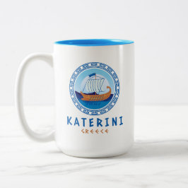Caneca De Café Em Dois Tons Katerini, Grécia Desenho de Navio Grego