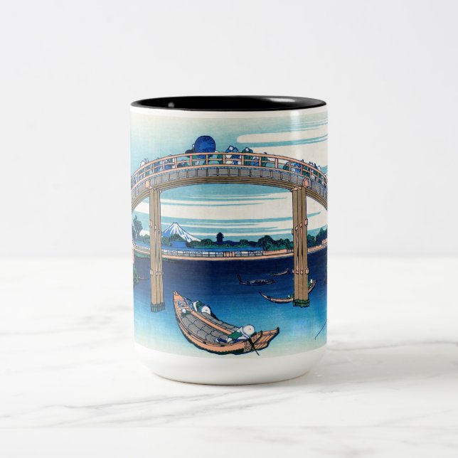 Caneca De Café Em Dois Tons Katsushika Hokusai - Sob Ponte Mannen, Fukagawa (Centro)
