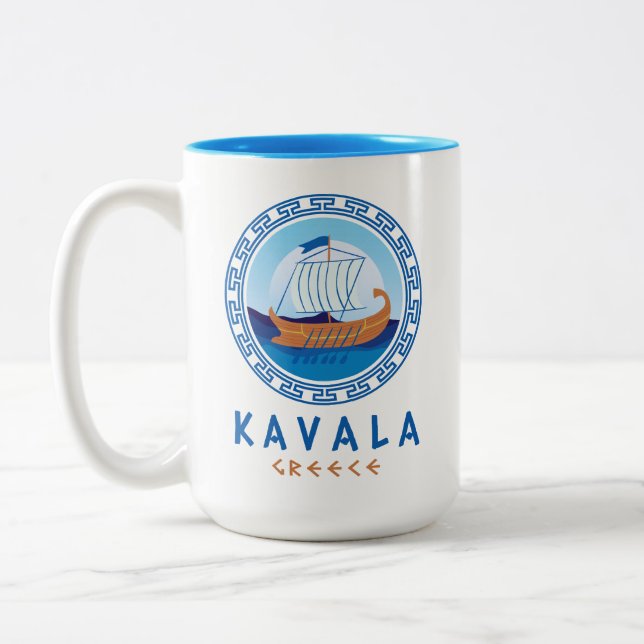 Caneca De Café Em Dois Tons Kavala, Design de navio grego Grécia (Esquerda)
