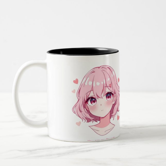 Caneca De Café Em Dois Tons Kawaii Anime Girl Valentine Sweatshirt (Esquerda)