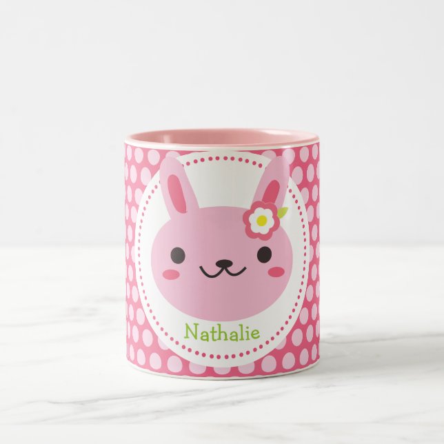 Caneca De Café Em Dois Tons Kawaii Bunny Rosa (Centro)
