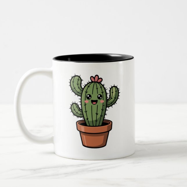 Caneca De Café Em Dois Tons Kawaii Cactus (Esquerda)