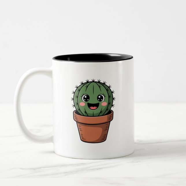 Caneca De Café Em Dois Tons Kawaii Cactus (Esquerda)