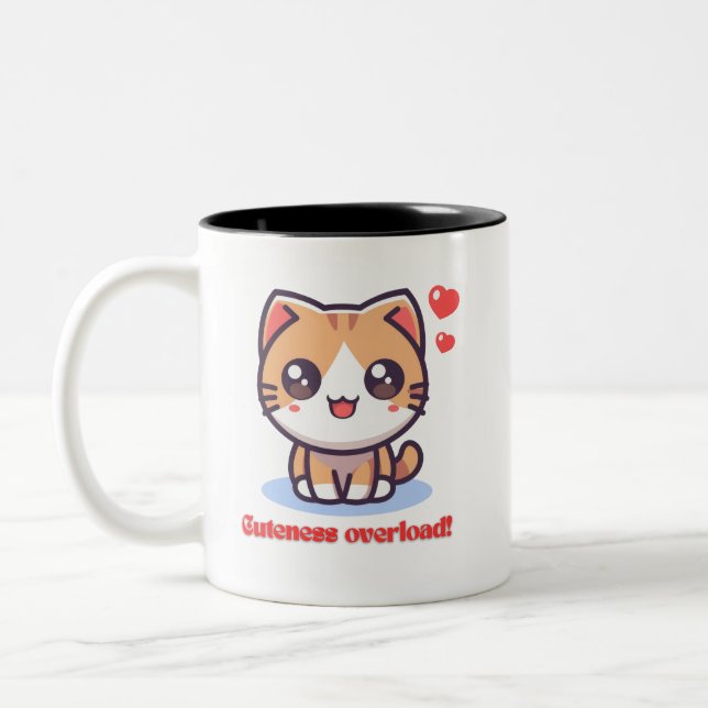 Caneca De Café Em Dois Tons Kawaii Cat Cuteness Overload Mug (Esquerda)