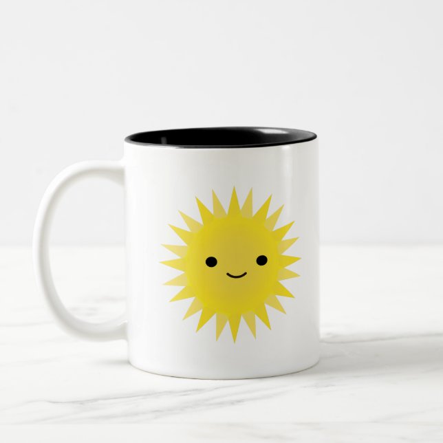 Caneca De Café Em Dois Tons Kawaii Gelado Sorrindo Sol (Esquerda)