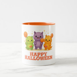 Caneca De Café Em Dois Tons Kawaii Monsters & Lollipops Halloween