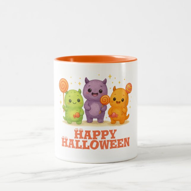 Caneca De Café Em Dois Tons Kawaii Monsters & Lollipops Halloween (Centro)