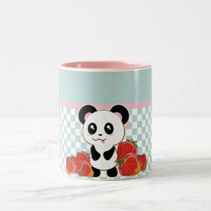 Caneca De Café Em Dois Tons Kawaii Panda morangos bonitos