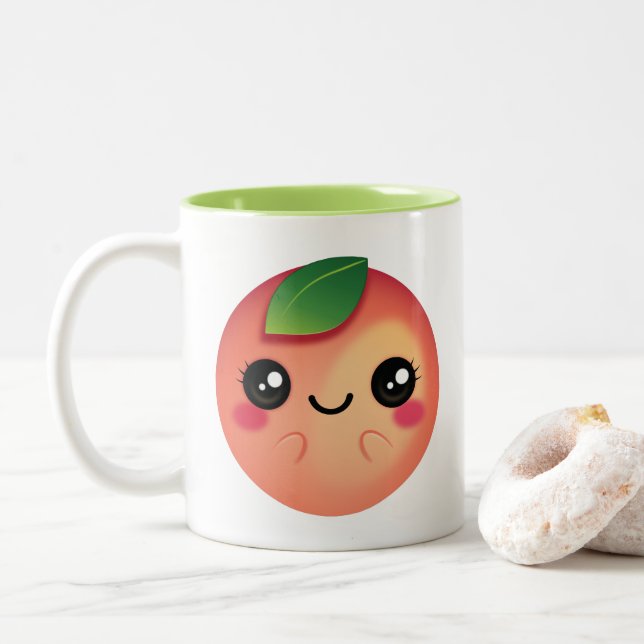 Caneca De Café Em Dois Tons Kawaii Peach (Com Donut)