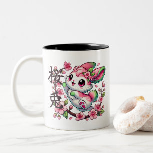 Caneca De Café Em Dois Tons Kawaii Sakura Bunny Mug