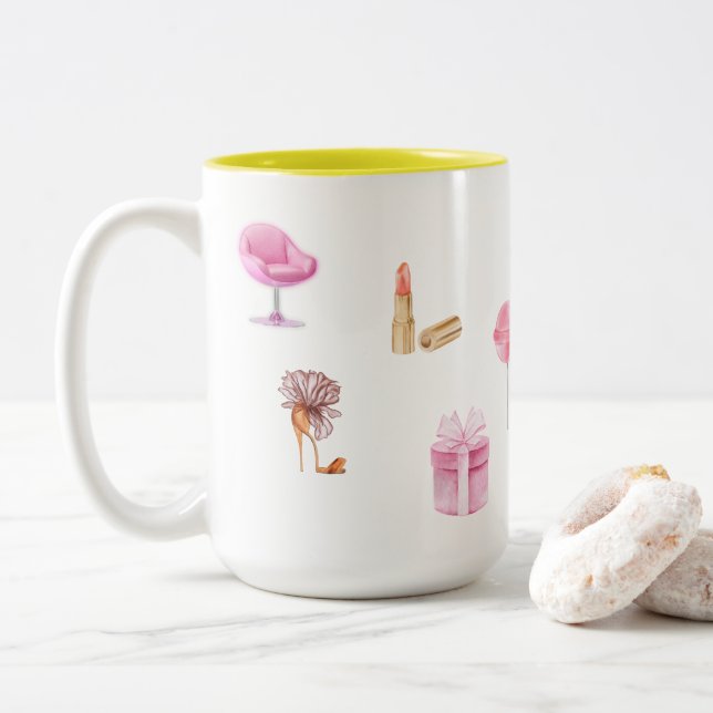 Caneca De Café Em Dois Tons Kaye e Whimsical de Verão (Com Donut)