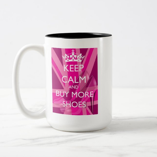 Caneca De Café Em Dois Tons Keep Calm and Buy More Shoes Mug (Esquerda)