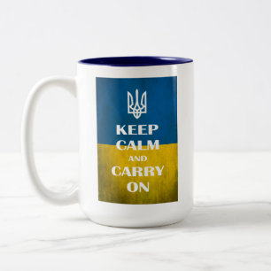 Caneca De Café Em Dois Tons Keep calm and carry on Ukrainian emblem trident