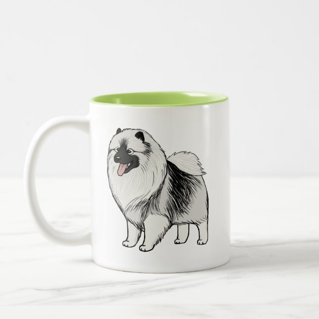 Caneca De Café Em Dois Tons Keeshond Cartoon Dog | Cute Keesie (Esquerda)