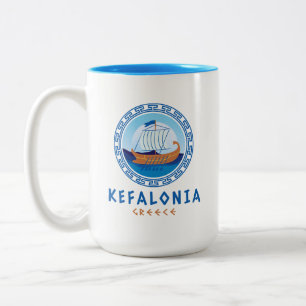 Caneca De Café Em Dois Tons Kefalonia, Design de navio grego Grécia