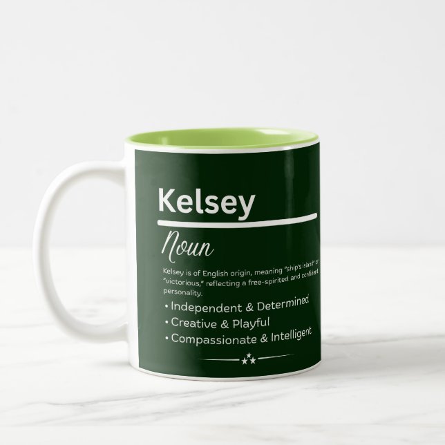 Caneca De Café Em Dois Tons Kelsey, Girl Personalized Name Definition Mug (Esquerda)