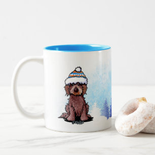 Caneca De Café Em Dois Tons KiniArt Cachorro Doodle Chocolate de Inverno