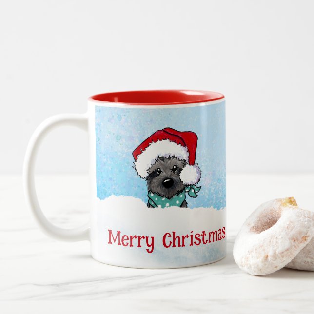 Caneca De Café Em Dois Tons KiniArt Cairn Terrier Christmas (Com Donut)