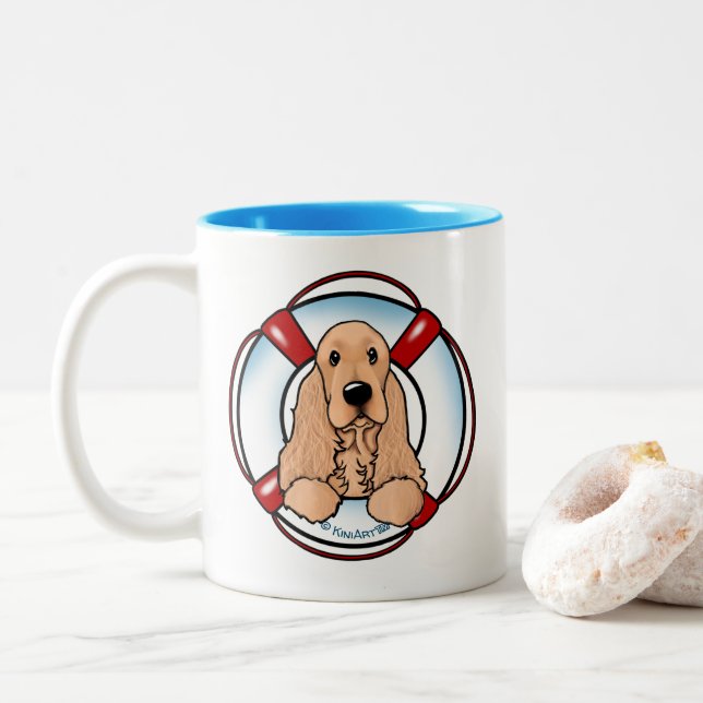 Caneca De Café Em Dois Tons KiniArt Cocker Spaniel Rescue Mug (Com Donut)